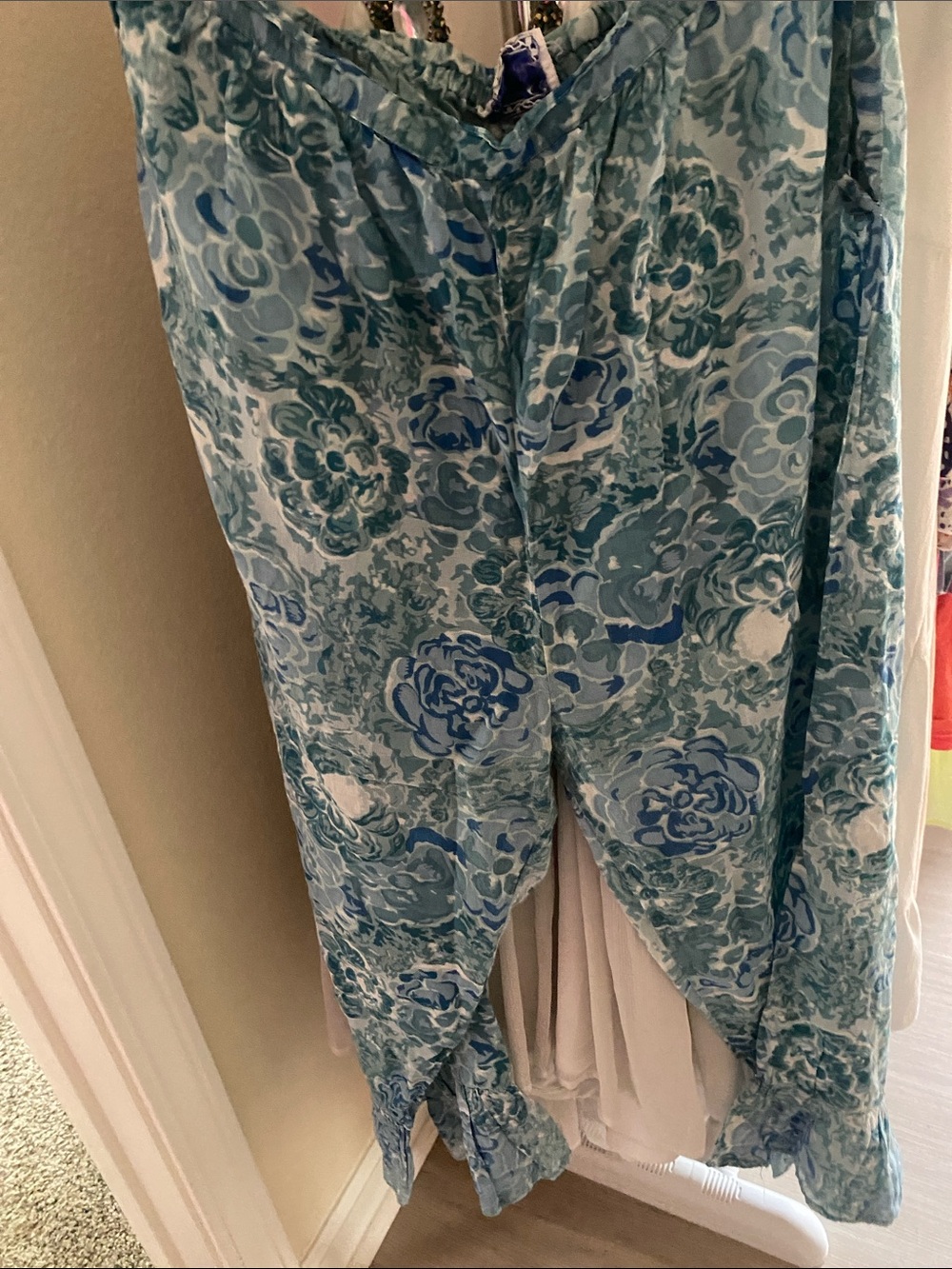 Vintage April Cornell Blue and Aqua Floral Pants